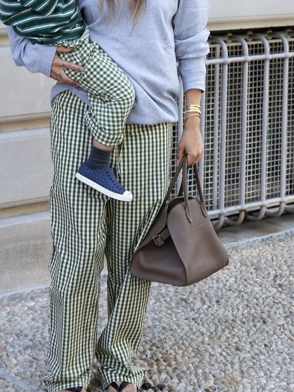 Hanna Andersson Green Gingham Wide-Leg Pants